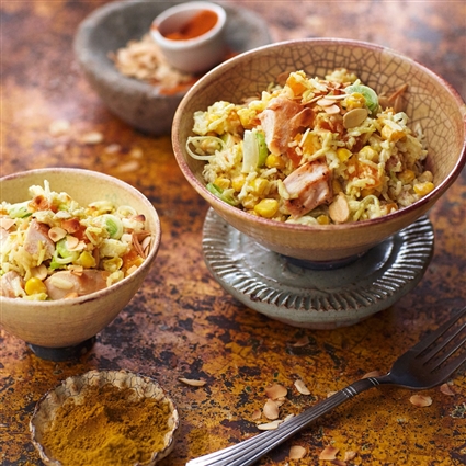 Reissalat mit Hühnchen und Curry-Orangen-Dressing