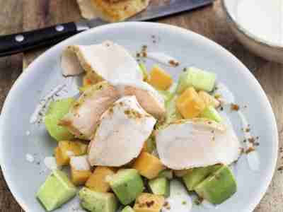 Melone-Gurken-Salat mit Hähnchenbrust