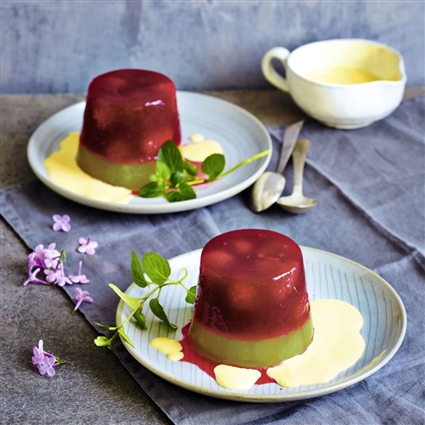 Rote und grüne Grütze mit Vanillesauce