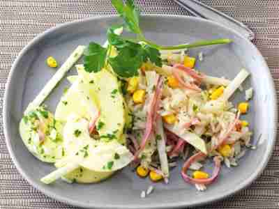 Kohlrabi-Reis-Salat mit Schinken