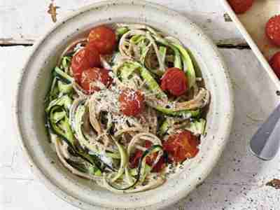 Zucchini-Bärlauch-Pasta mit Tomaten