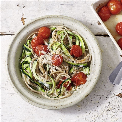 Zucchini-Bärlauch-Pasta mit Tomaten