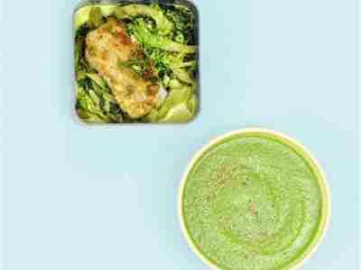 Fenchel-Spinat-Suppe und Fenchel-Spinat-Gemüse mit Fischfilet
