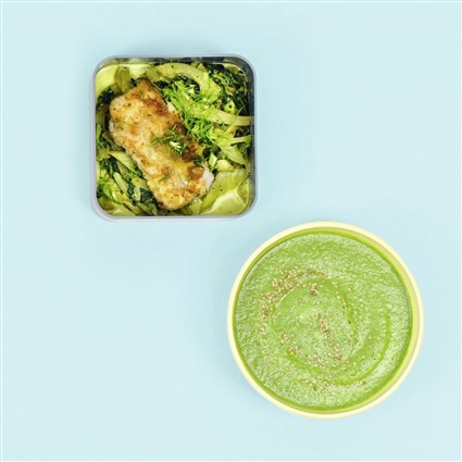 Fenchel-Spinat-Suppe und Fenchel-Spinat-Gemüse mit Fischfilet