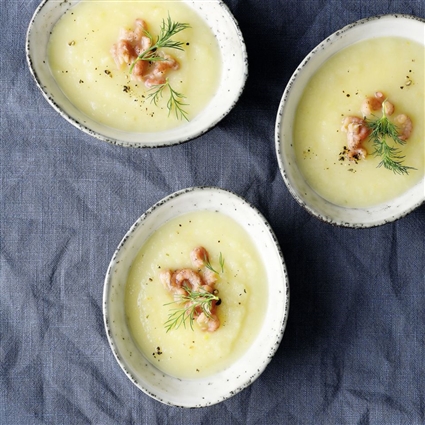 Topinambur-Apfel-Suppe mit Krabben