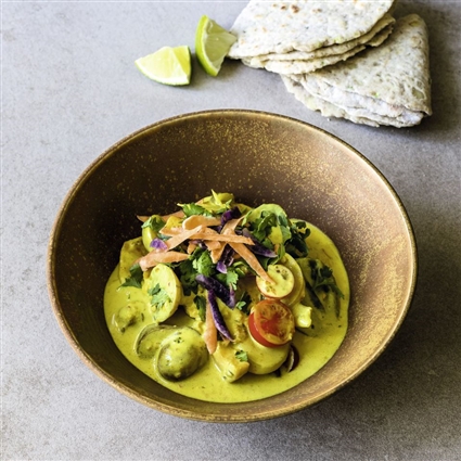 Buntes Kartoffel-Curry mit Kartoffel-Chapati