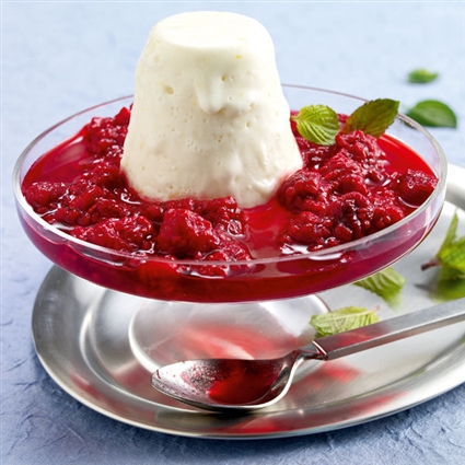 Ziegenkäse-Honig-Eis mit Himbeersauce