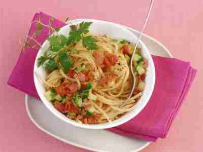 Zucchini-Speck-Spaghetti