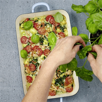 Hähnchen-Gnocchi-Gratin mit Spinat