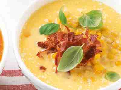 Mascarpone-Mais-Suppe mit Coppa