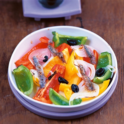 Gegrillte Paprika mit Sardellenstreifen