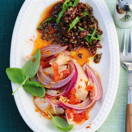 Geflügelsalat mit Balsamico-Linsen