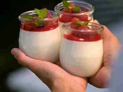 Zitronenmousse mit Fruchtsauce