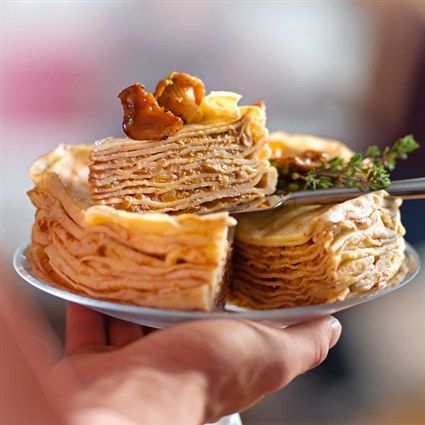 Crêpestorte mit Pfifferlingen