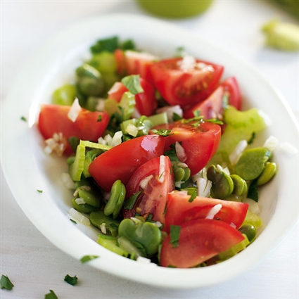 Tomaten-Bohnen-Salat mit viel Knoblauch