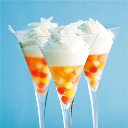 Champagner-Mousse auf Gelierten Champagner-Melonen