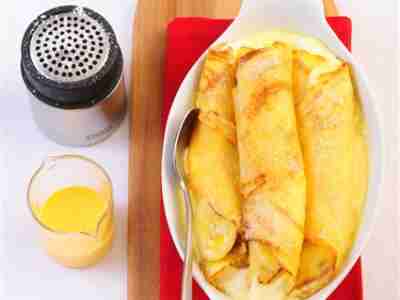 Gratinierte Bananen-Quark-Crêpes