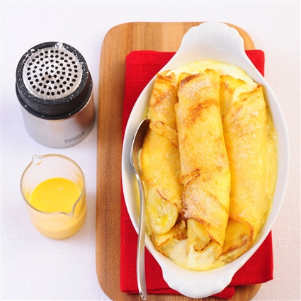 Gratinierte Bananen-Quark-Crêpes