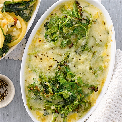 Schnelles Wirsing-Polenta-Gratin