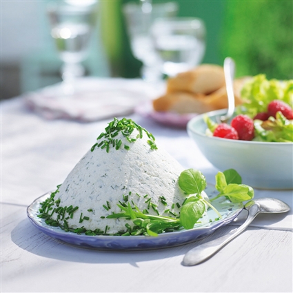 Leichte Kräutermousse mit Himbeersalat