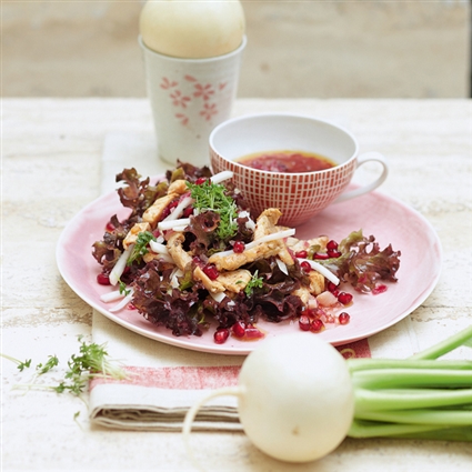 Blattsalat mit Putenstreifen und Chutneydressing