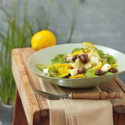 Hirsesalat mit Schafskäse und Spinat