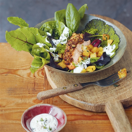 Salat mit Senflachs und Zitronenkartoffeln