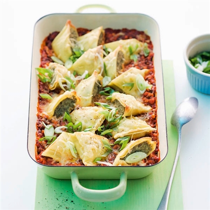 Gratinierte Maultaschen mit Linsenbolognese