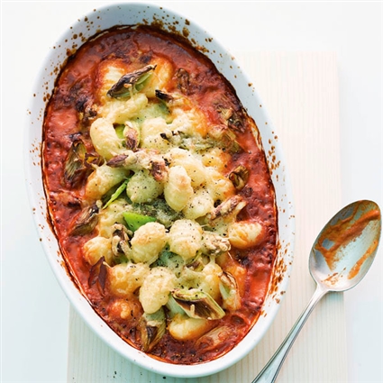Scharfes Gratin mit Polentaklösschen und Lauch