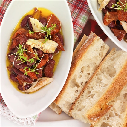 Lauwarmer Bohnensalat mit Makrele