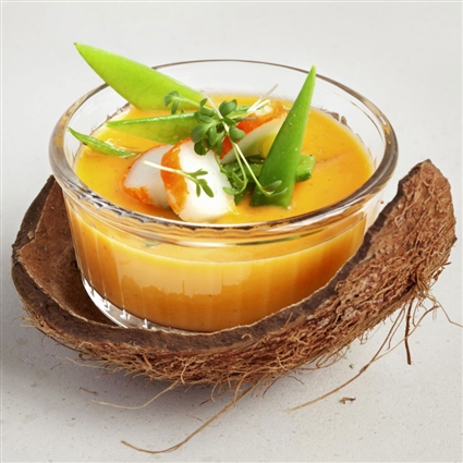 Süßkartoffelsuppe mit Surimi