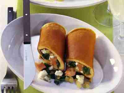 Pancakes mit Lachs und Spinat