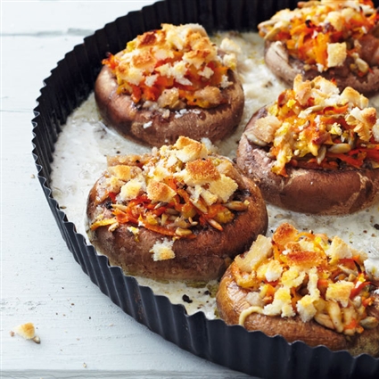 Vegetarisch gefüllte Riesenchampignons