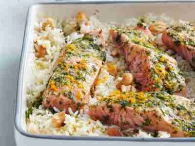 Orangen-Lachs mit Cashewreis