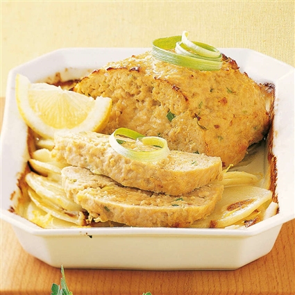 Putenhackbraten auf Gratin