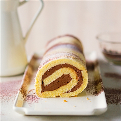 Stevia Biskuitrolle mit Schokocreme