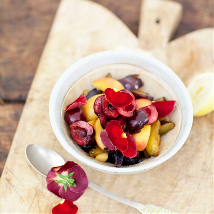 Süßkirschensalat mit Aprikosen und Sommerpflaumen
