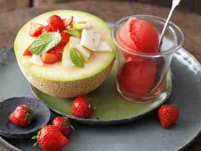 Zuckermelone mit Melonensorbet