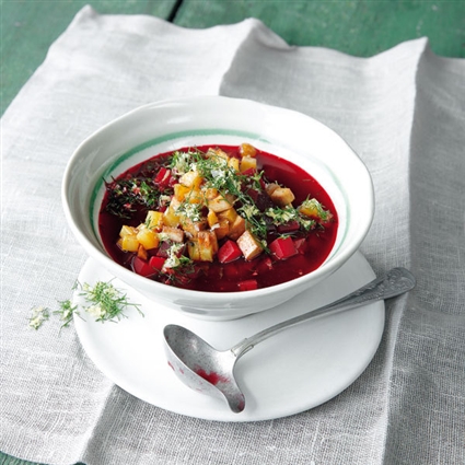 Veganer kleiner Rote-Bete-Topf mit Dill-Gremolata