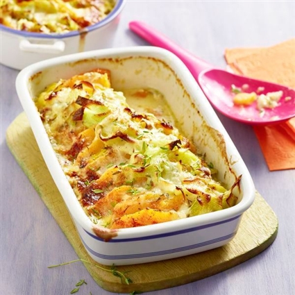 Steckrüben-Lauch-Gratin