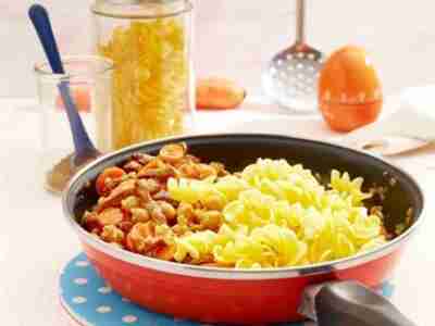 Nudeln mit Kalbfleisch und Kichererbsen
