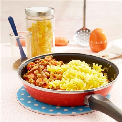 Nudeln mit Kalbfleisch und Kichererbsen