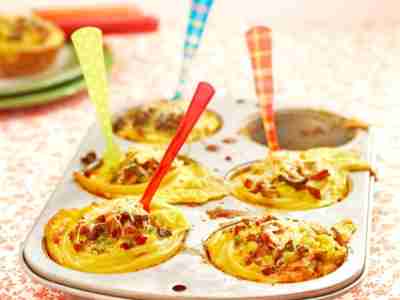 Nudelnester mit Speck und Pilzen