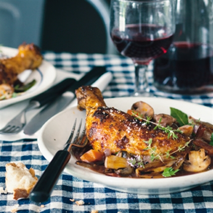 Coq au vin mit Poularde