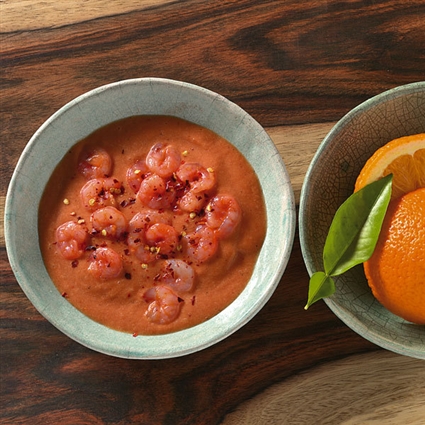 Tomaten-Vanille-Sauce mit Garnelen