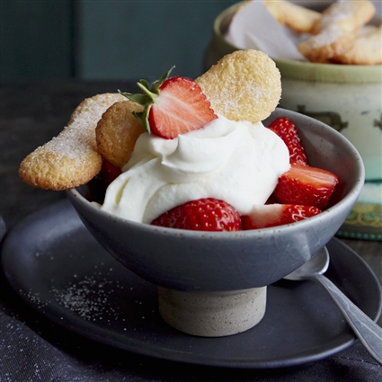 Löffelbiskuits mit Erdbeeren