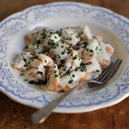 Süßkartoffelgnocchi mit Ziegenkäserahm