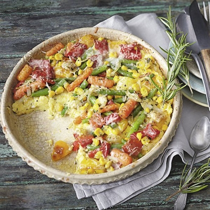 Schnelle Polenta mit Gemüsekruste