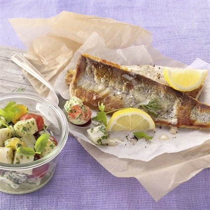 Forellenfilets mit Salsa-Verde-Salat