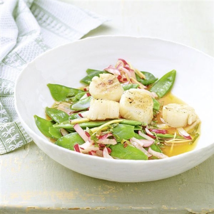 Zuckerschotensalat mit Jakobsmuscheln
